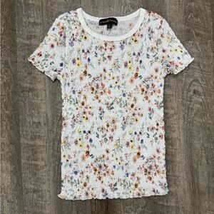 NWOT Stretchy White Floral Top Cottagecore Sz S